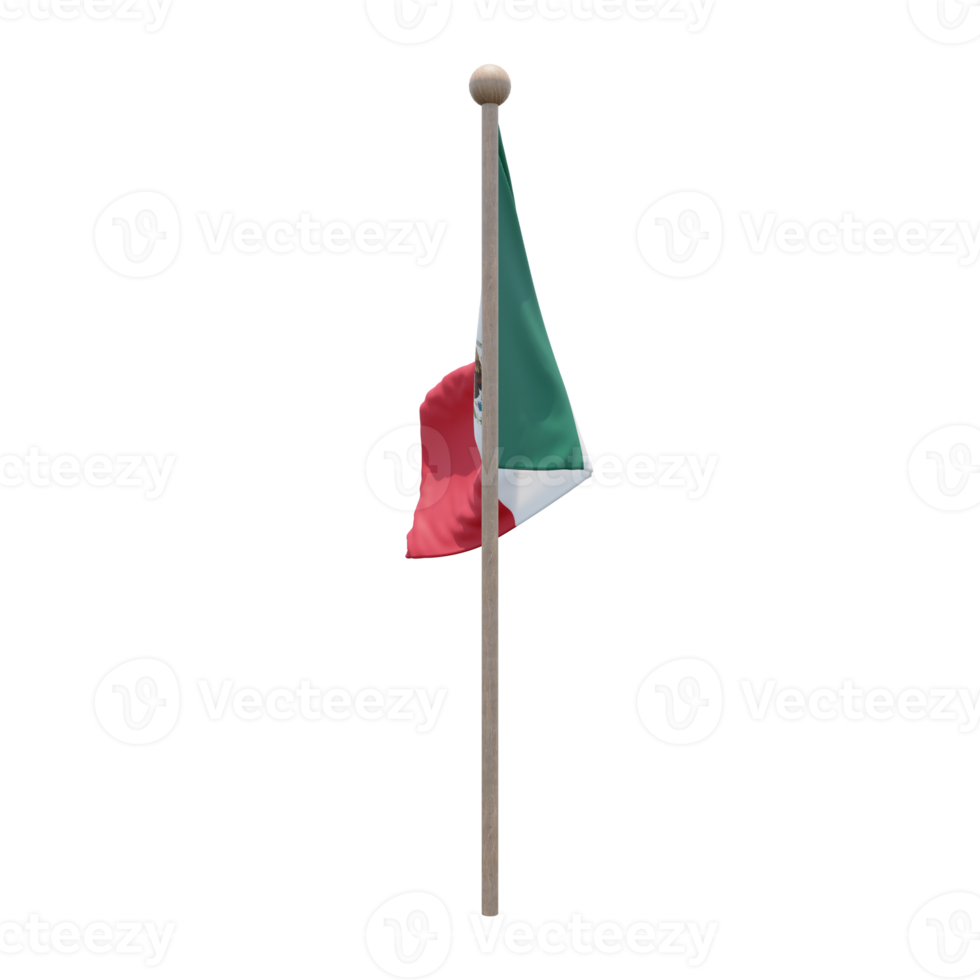 mexique drapeau d'illustration 3d sur poteau. mât en bois png