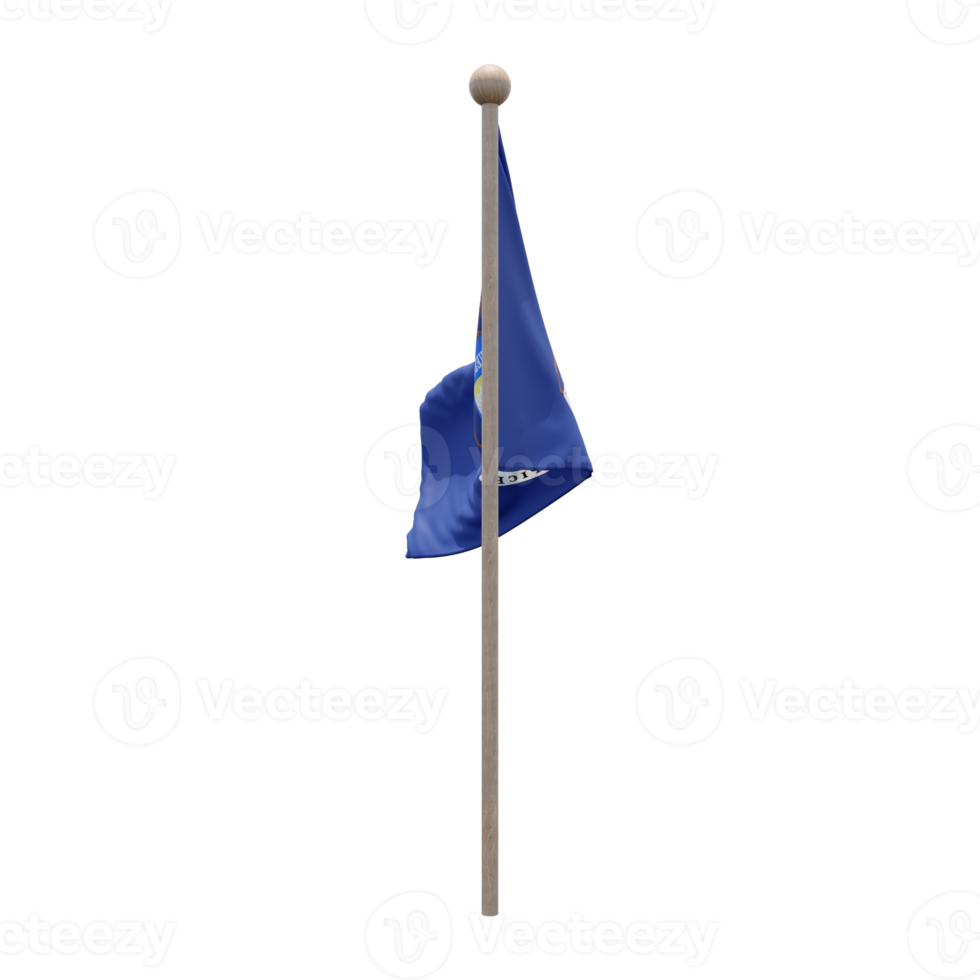 Michigan 3d illustration flag on pole. Wood flagpole png