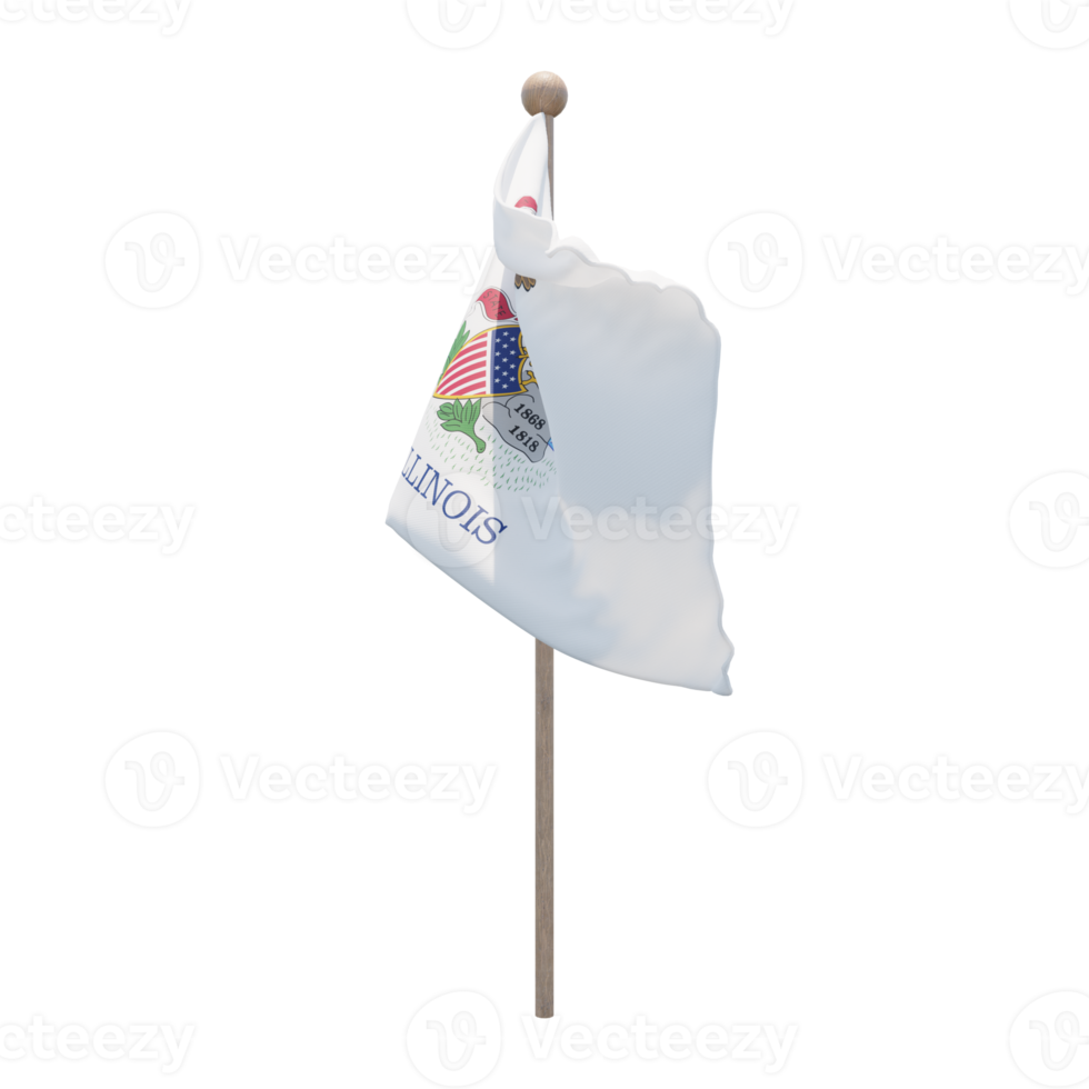 Illinois 3d illustration flag on pole. Wood flagpole png