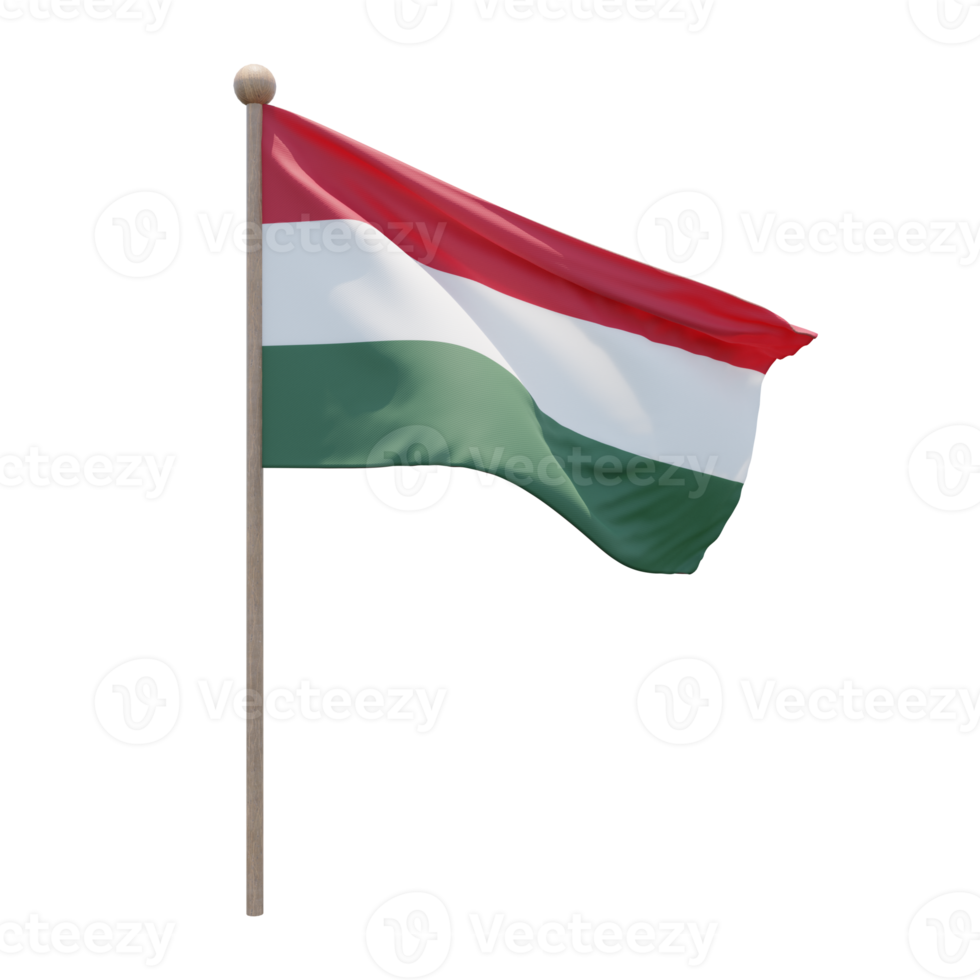 bandeira de ilustração 3d da Hungria no poste. mastro de madeira png