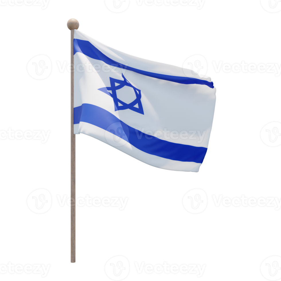 Israele 3d illustrazione bandiera su polo. legna pennone png