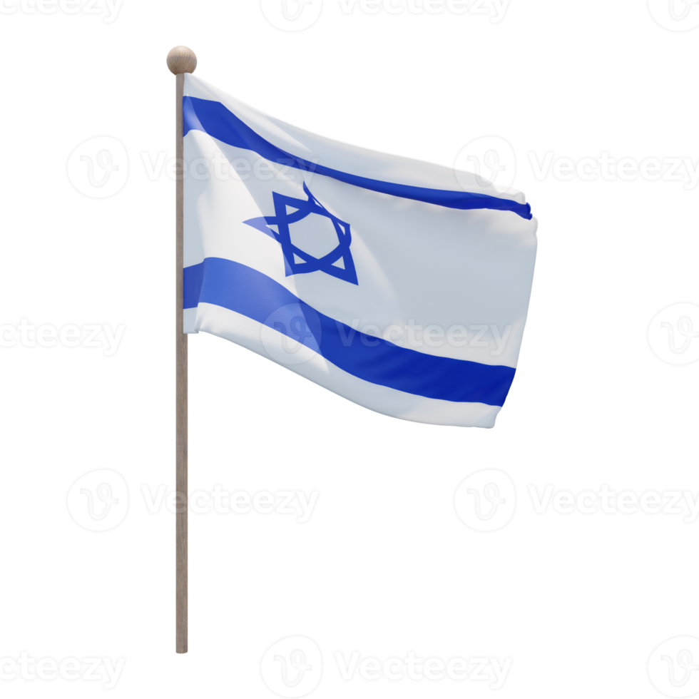 Israel 3d illustration flag on pole. Wood flagpole 11228659 PNG