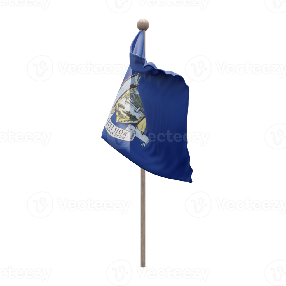 New York 3d illustration flag on pole. Wood flagpole png