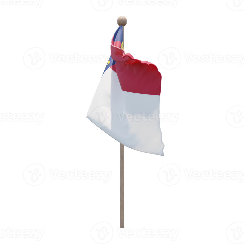 North Carolina 3d illustration flag on pole. Wood flagpole png