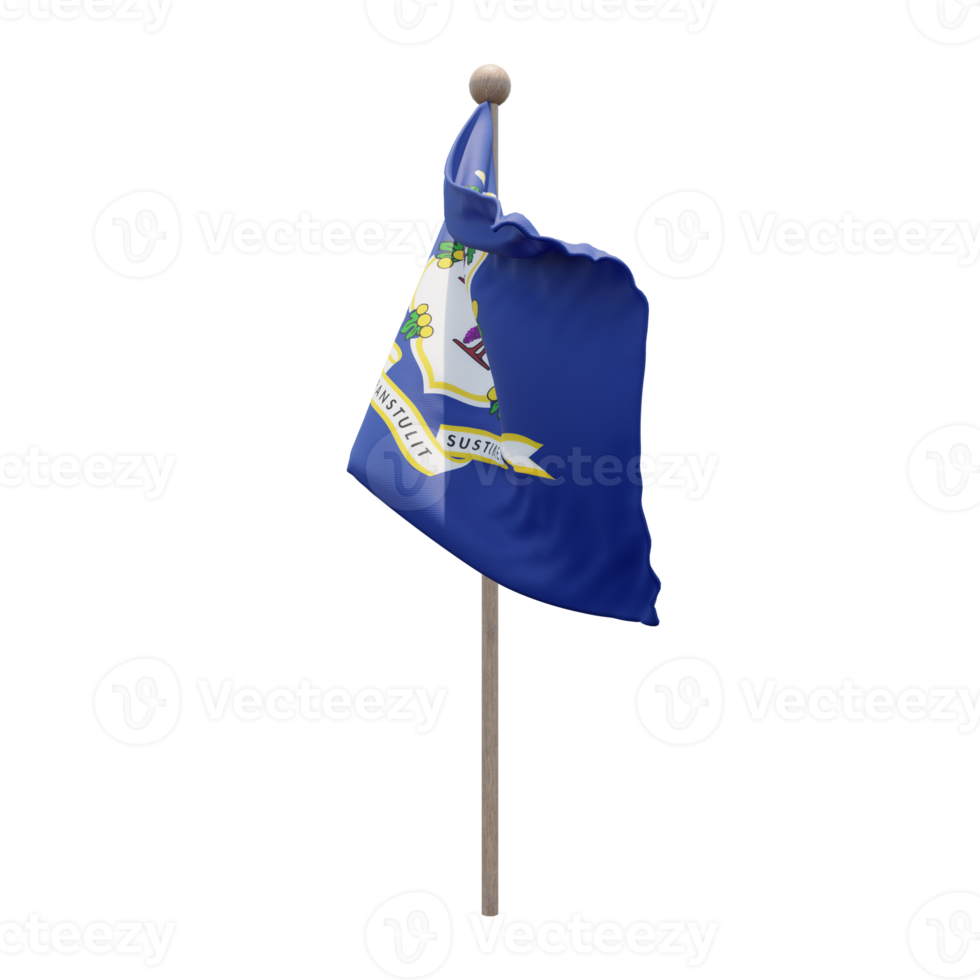 Connecticut 3d illustration flag on pole. Wood flagpole png