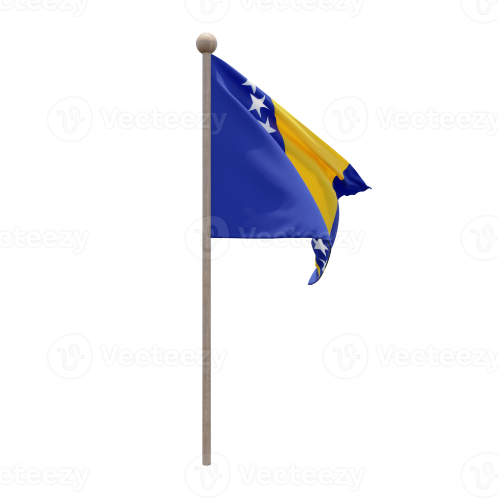 Bosnië en herzegovina 3d illustratie vlag Aan pool. hout vlaggenmast png