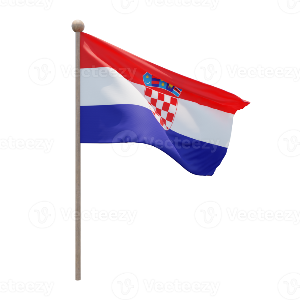 bandeira de ilustração 3d croácia no poste. mastro de madeira png