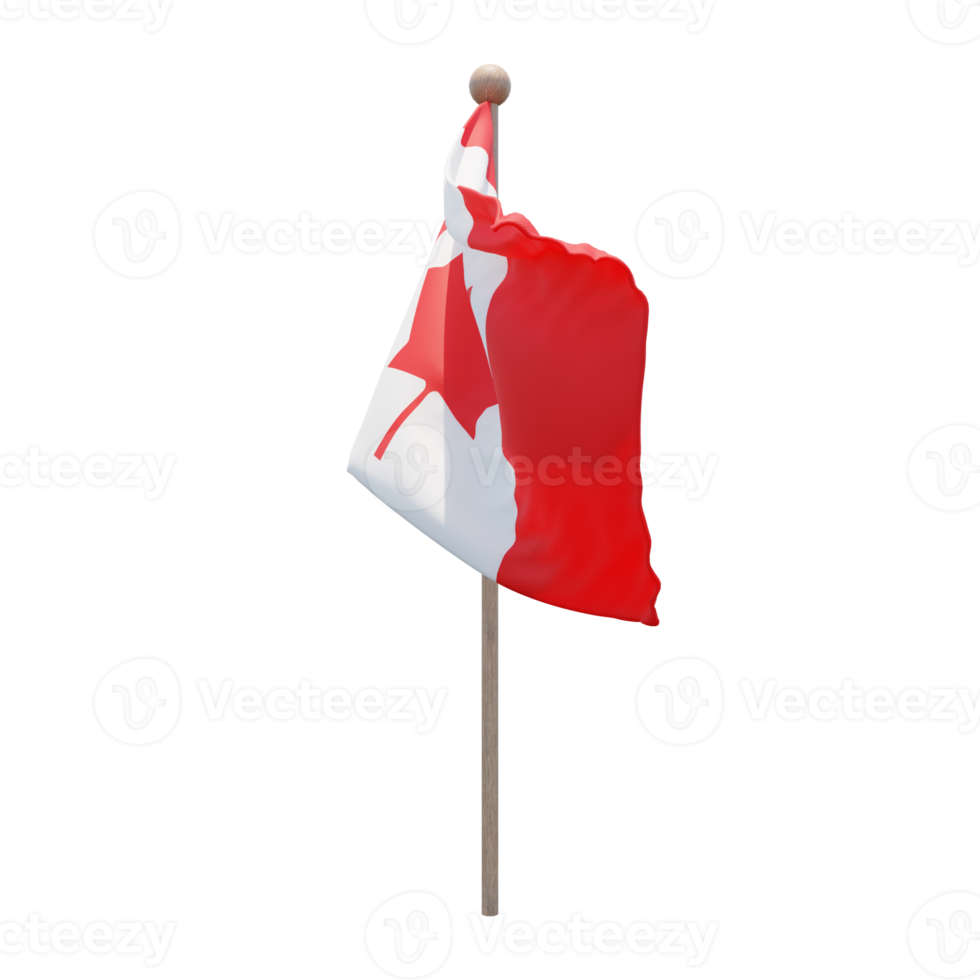 Canada 3d illustration flag on pole. Wood flagpole png