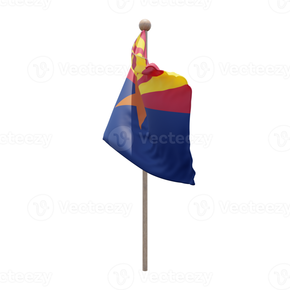 Arizona 3d illustration flag on pole. Wood flagpole png