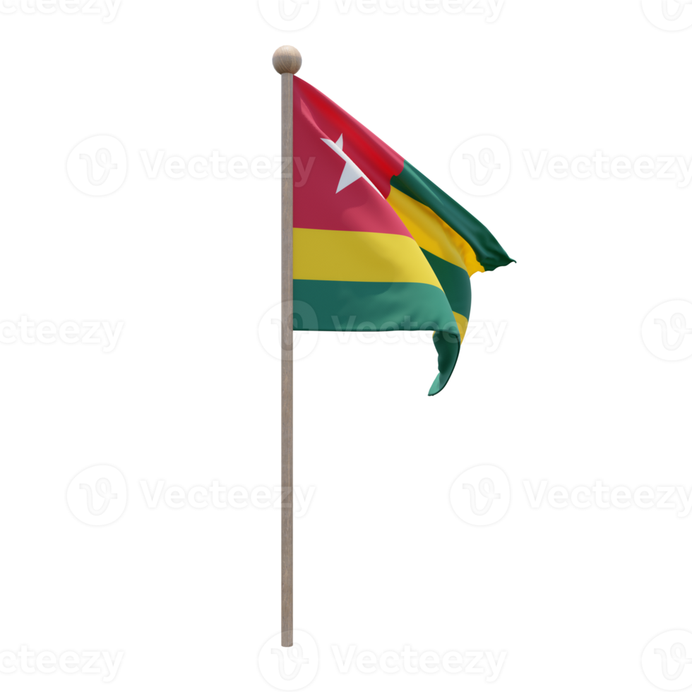 Togo 3d illustration flag on pole. Wood flagpole png