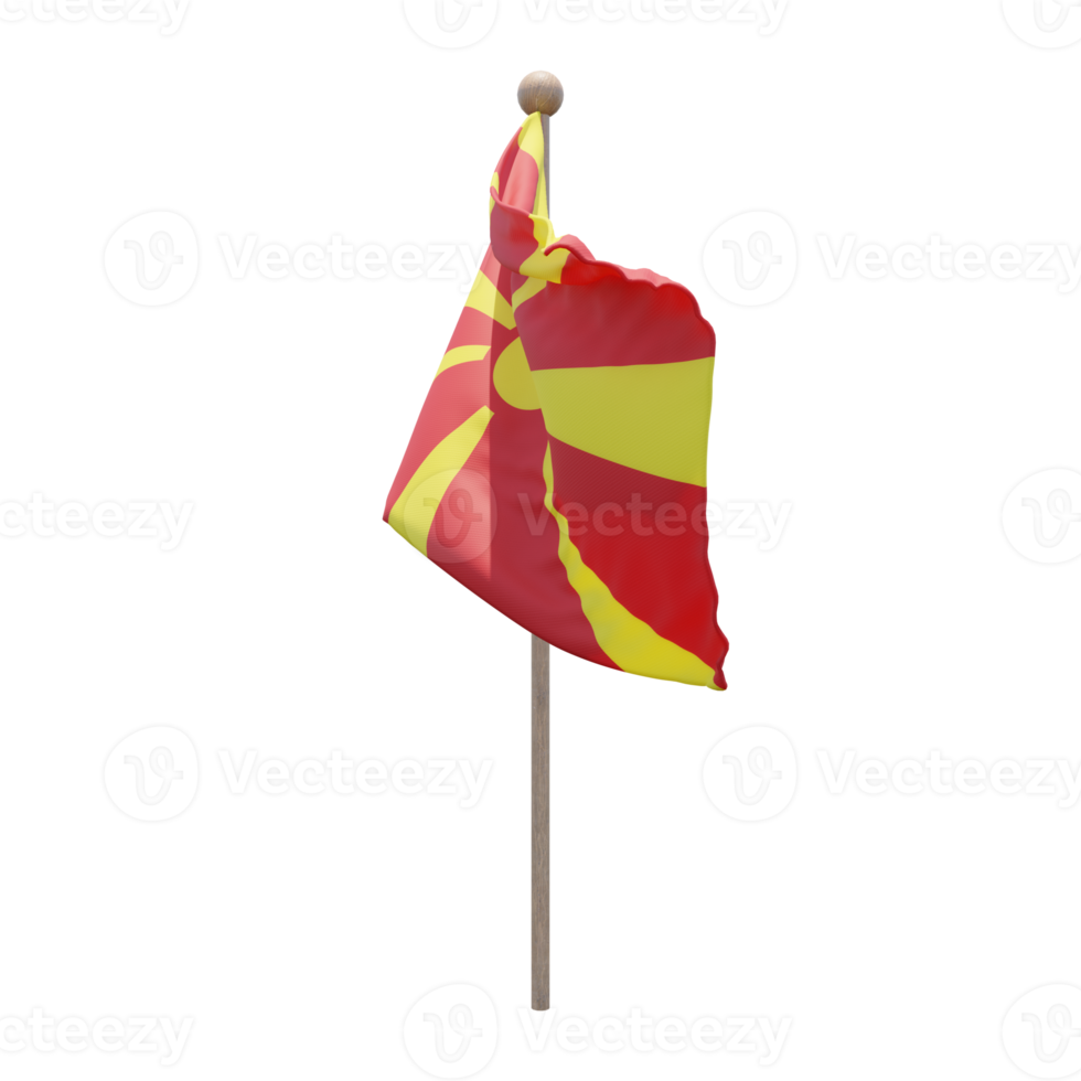 noorden Macedonië 3d illustratie vlag Aan pool. hout vlaggenmast png