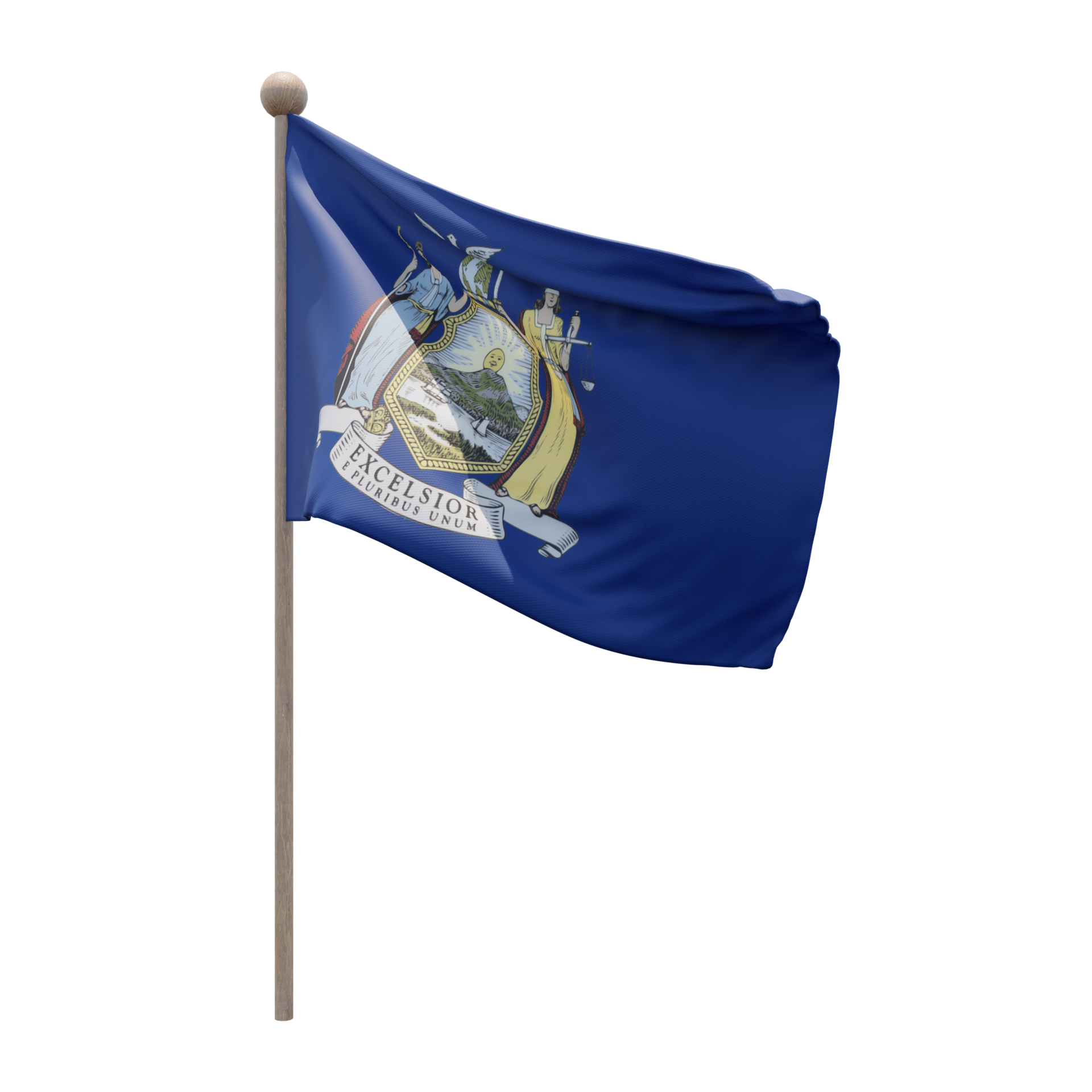 Free New York 3d illustration flag on pole. Wood flagpole 11228830 PNG