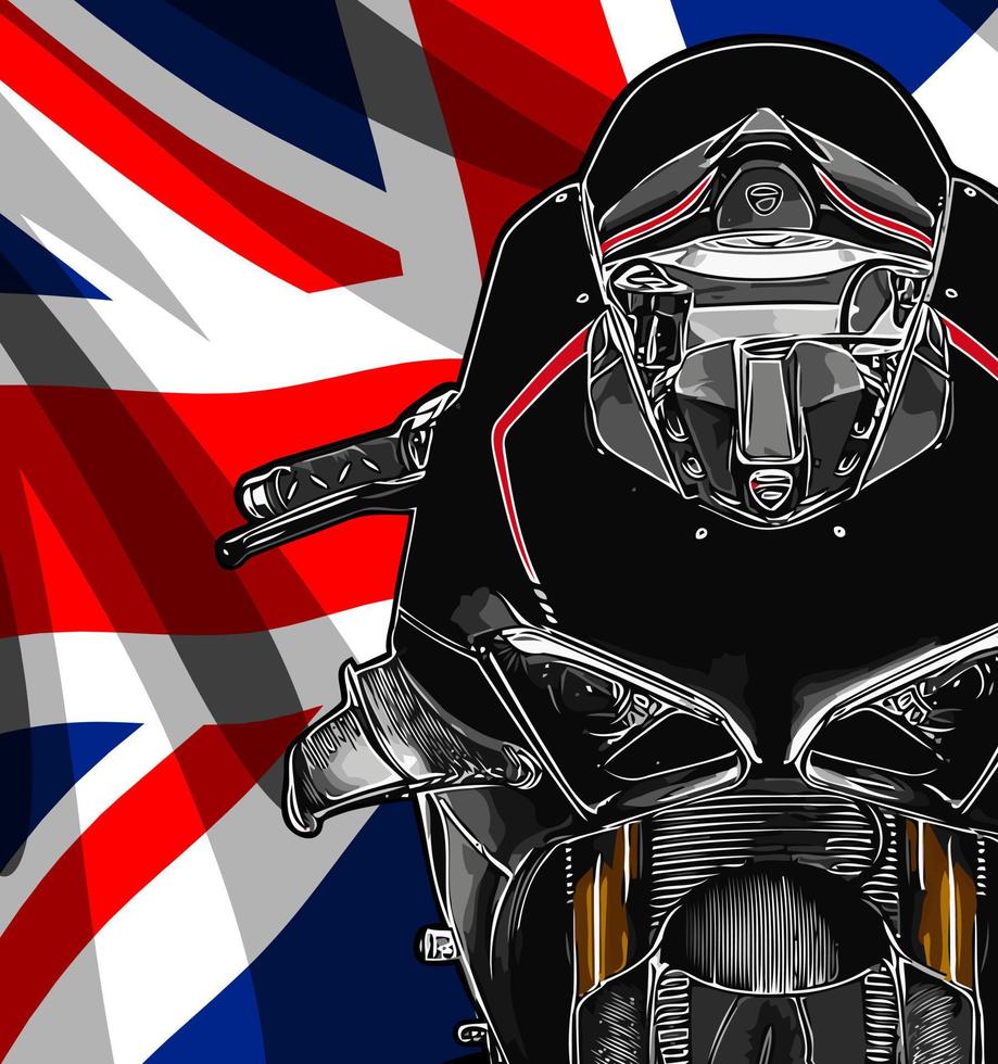 vista frontal de motocicleta y bandera vector