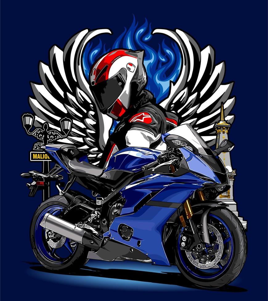 motociclista y motocicleta vector