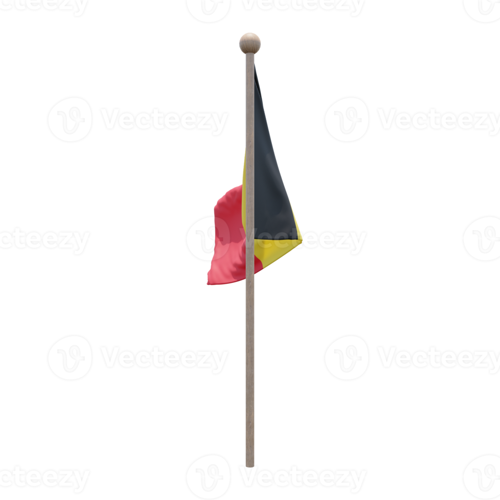 Belgien 3D-Darstellung Flagge auf der Stange. Fahnenmast aus Holz png