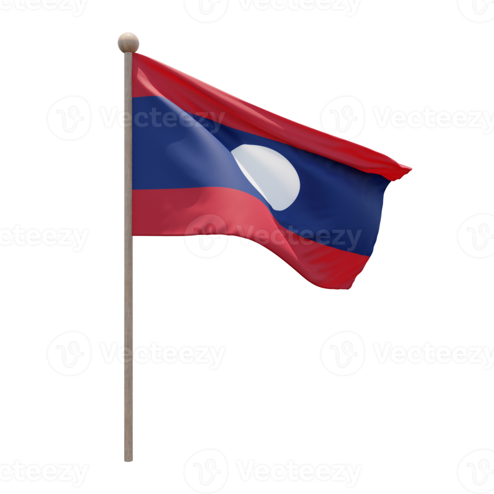 Laos 3d illustratie vlag Aan pool. hout vlaggenmast png