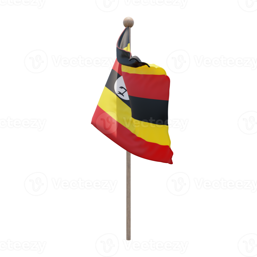 Oeganda 3d illustratie vlag Aan pool. hout vlaggenmast png