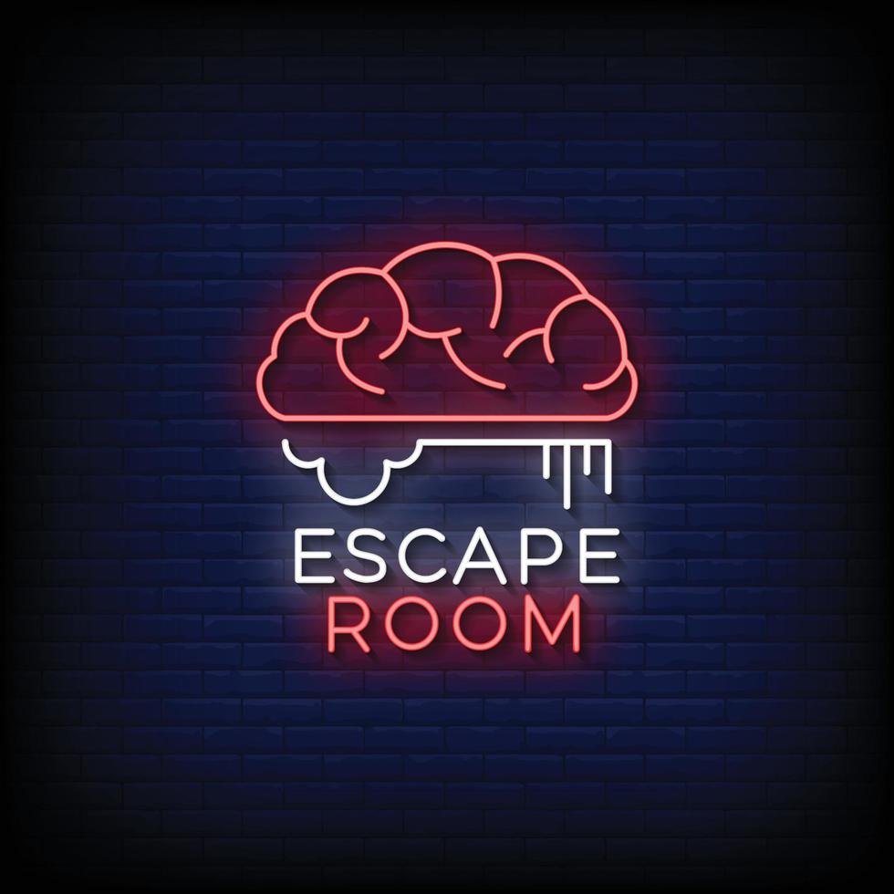 Neon Sign escape room with Brick Wall Background vector