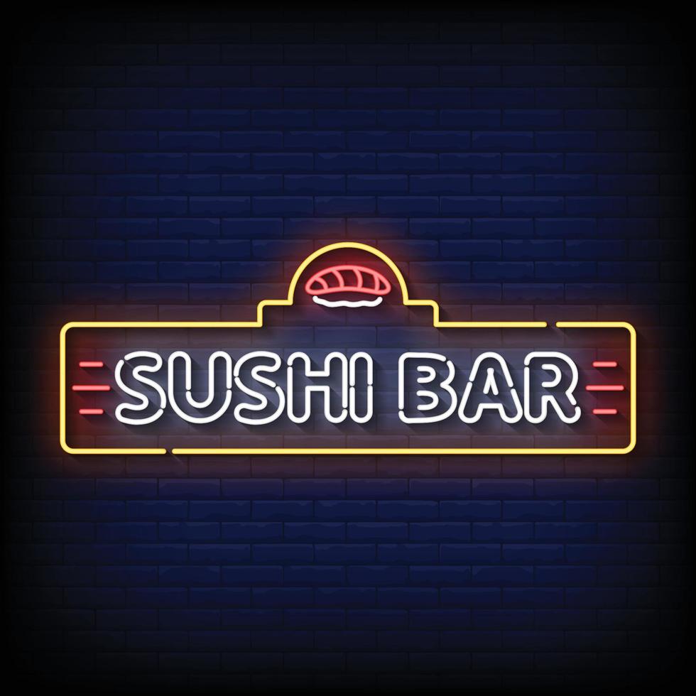 Neon Sign sushi bar with Brick Wall Background vector