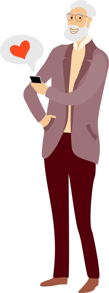 Men in love virtual. Distance love. Flat character with smartphones. Adults communicate by phone. Valentines Day, love vector illustration