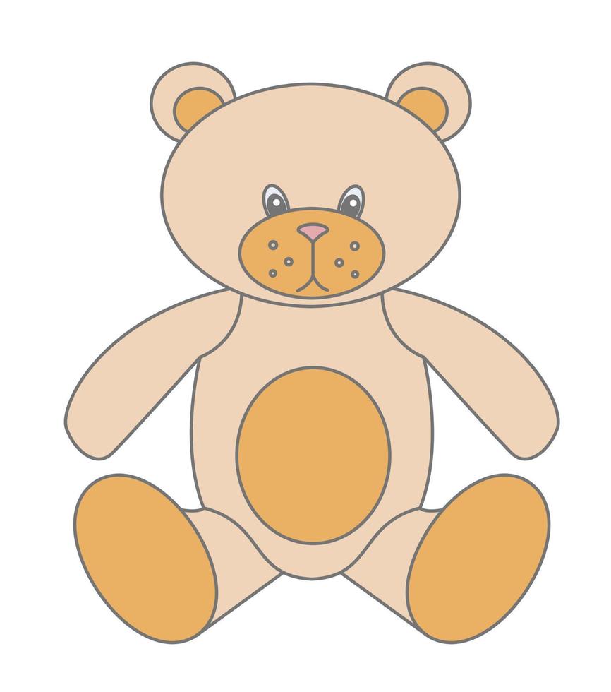 juguete de bebé de oso de peluche relleno de felpa en estilo plano. ilustración infantil vectorial para icono. personaje animado. color marrón pastel vector