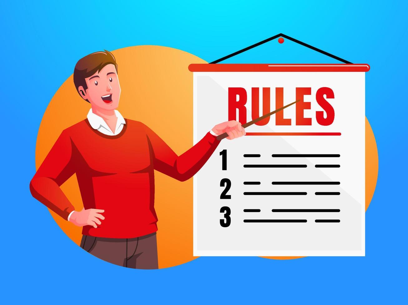 a man explains a list of rule guidelines vector