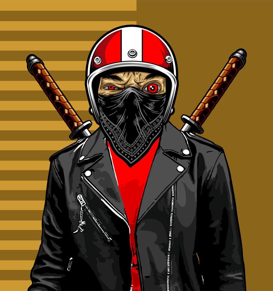 man in leather jacket and katana vector