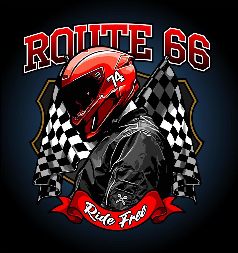 biker and ribbon with racing flag vector