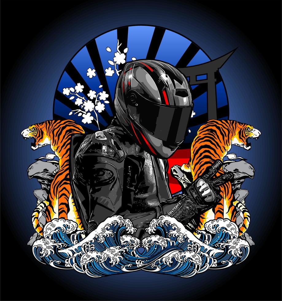 biker and tiger vector template