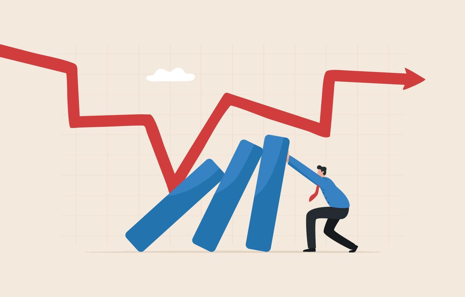 hacer frente a los riesgos de inversión. caída de la bolsa. recesión económica por alta inflación. capital perdido. hombre de negocios tratando de evitar que el gráfico de barras se caiga. vector