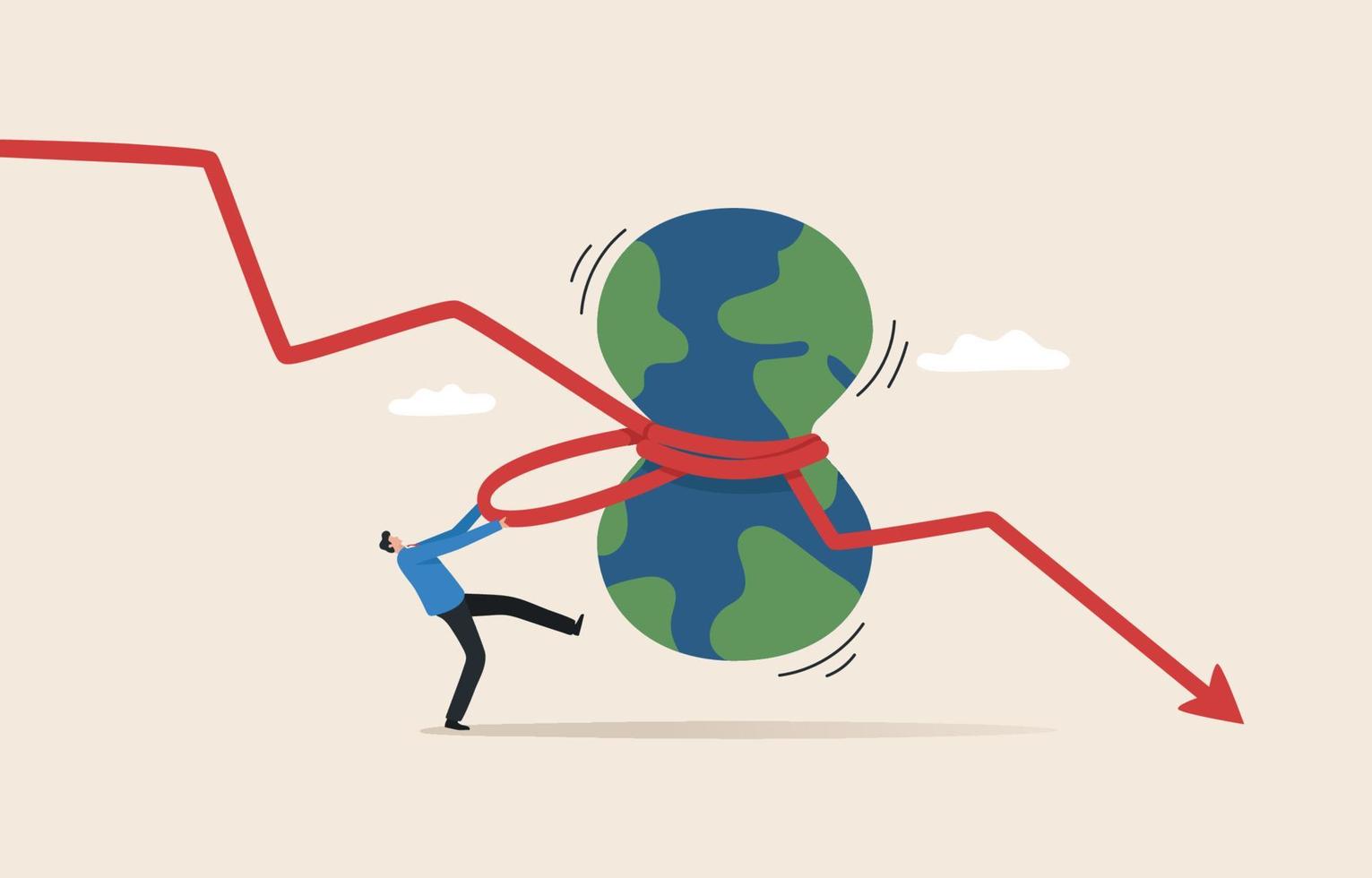 recesión económica mundial. La crisis inflacionaria afecta los precios de los activos. crisis sanitaria mundial. caída de la moneda, incluido el mercado de valores. el gráfico de flecha roja cae en el mundo. vector