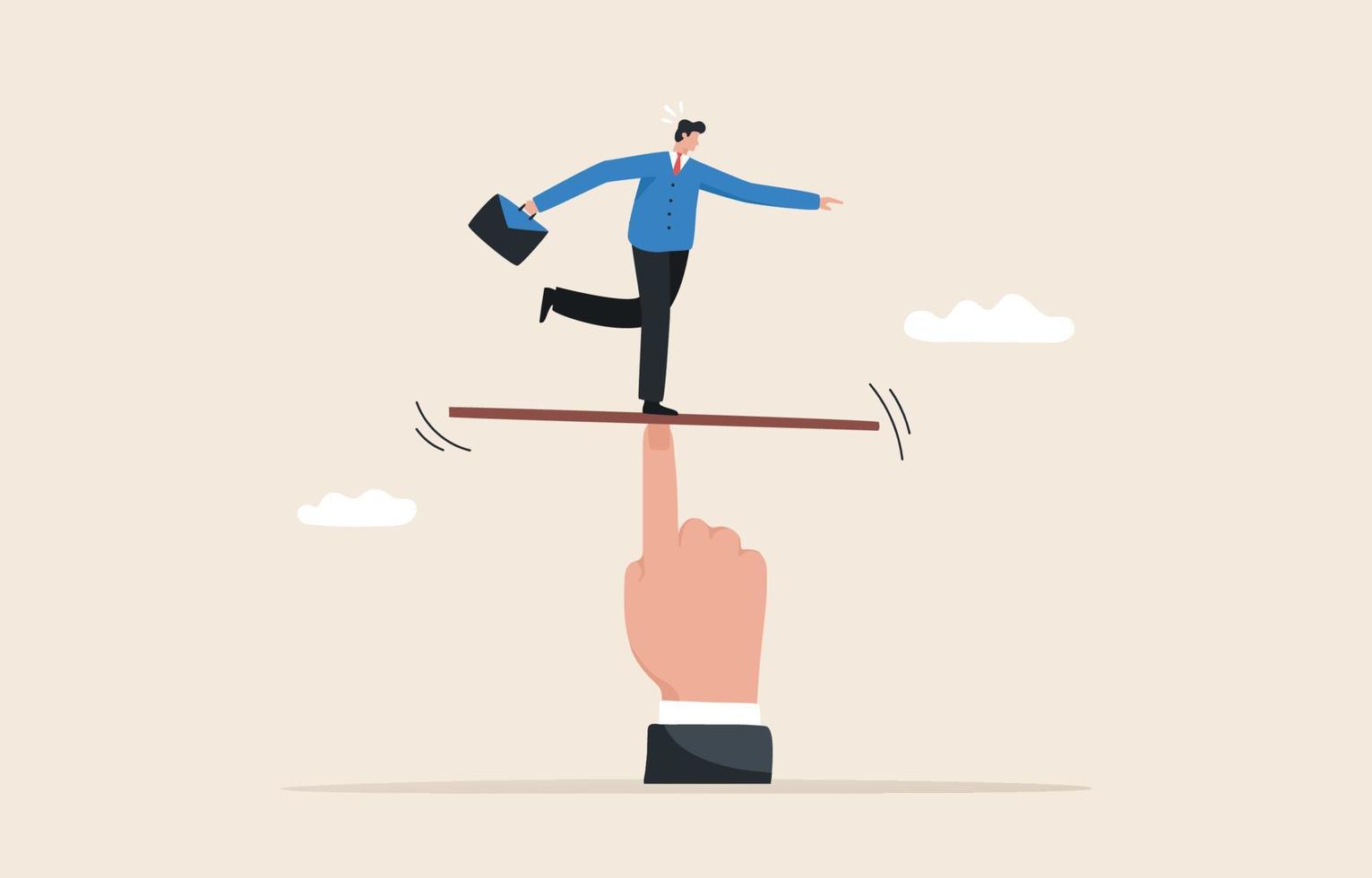 Work life balance. Equality, Mental stability. Overcoming fear and hurdles.  businessmen stand in the middle of the seesaw to keep balance. vector