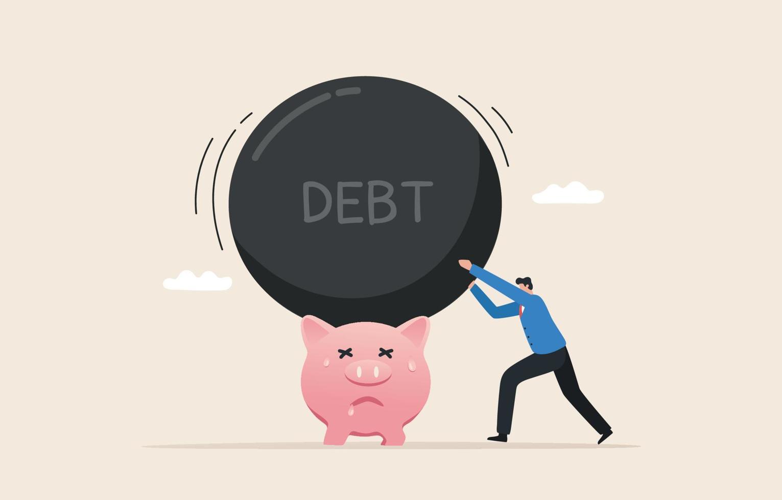 Debt crisis and loan problem. Lack of liquidity. Financial risk or instability. Businessmen trying to solve debt problems. black steel metal balls over a piggy bank. vector