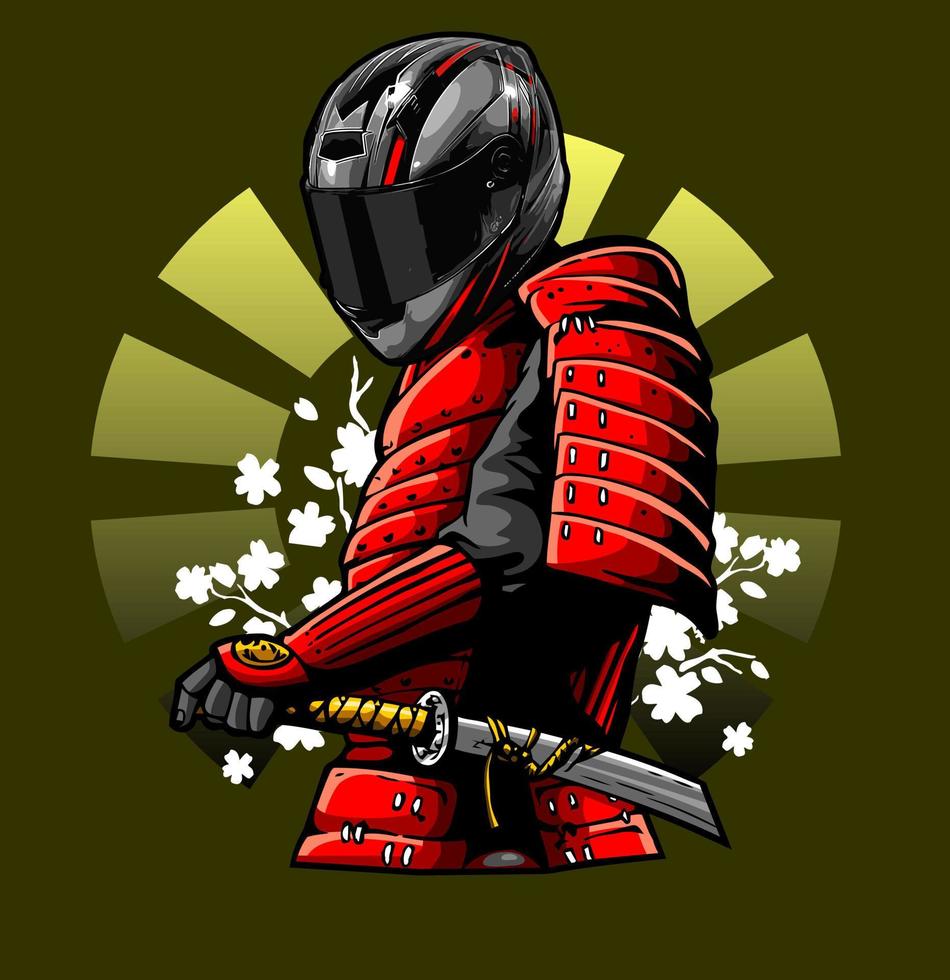 a samurai wearing a motorcycle helmet vector