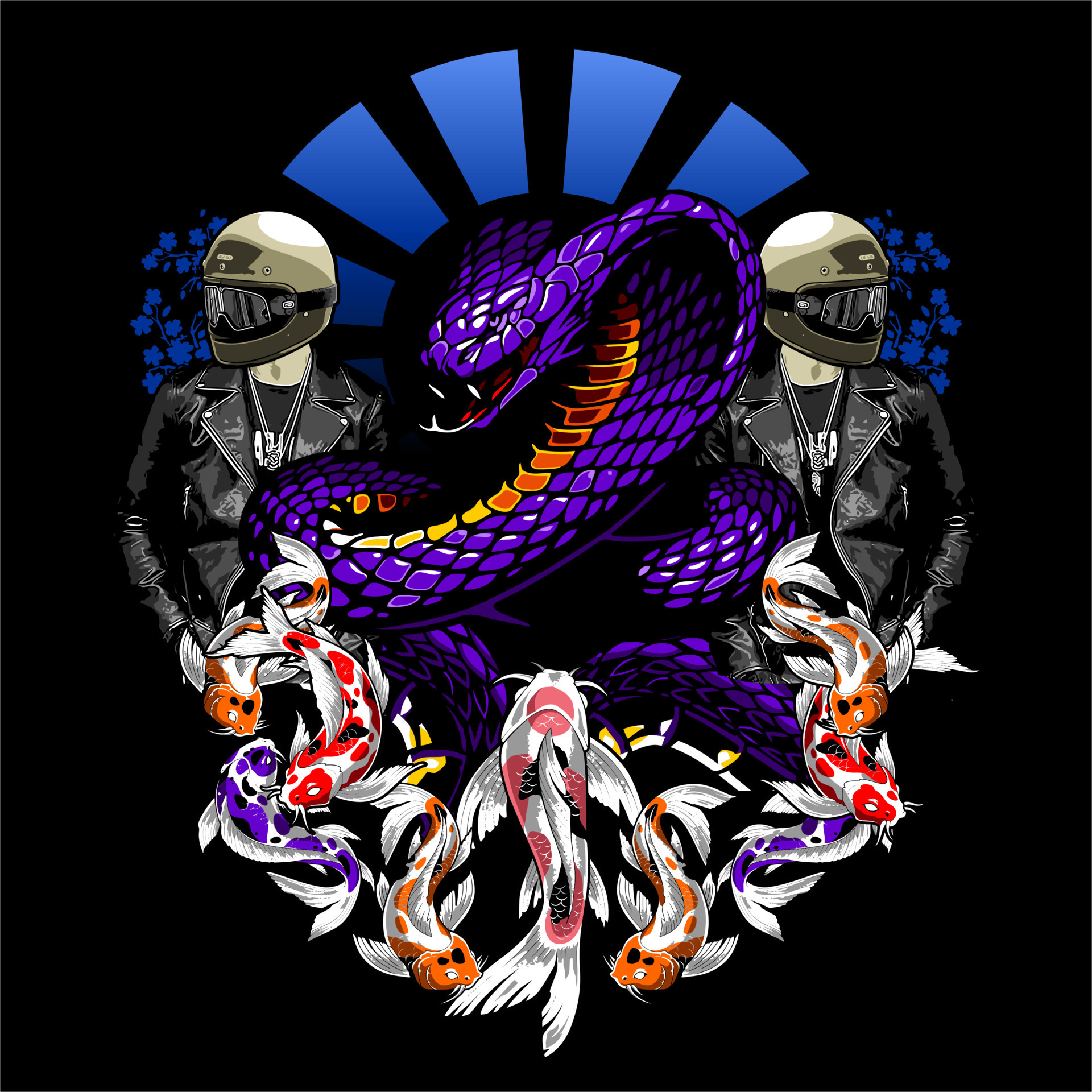 serpiente cobra morada y koi 11230176 Vector en Vecteezy