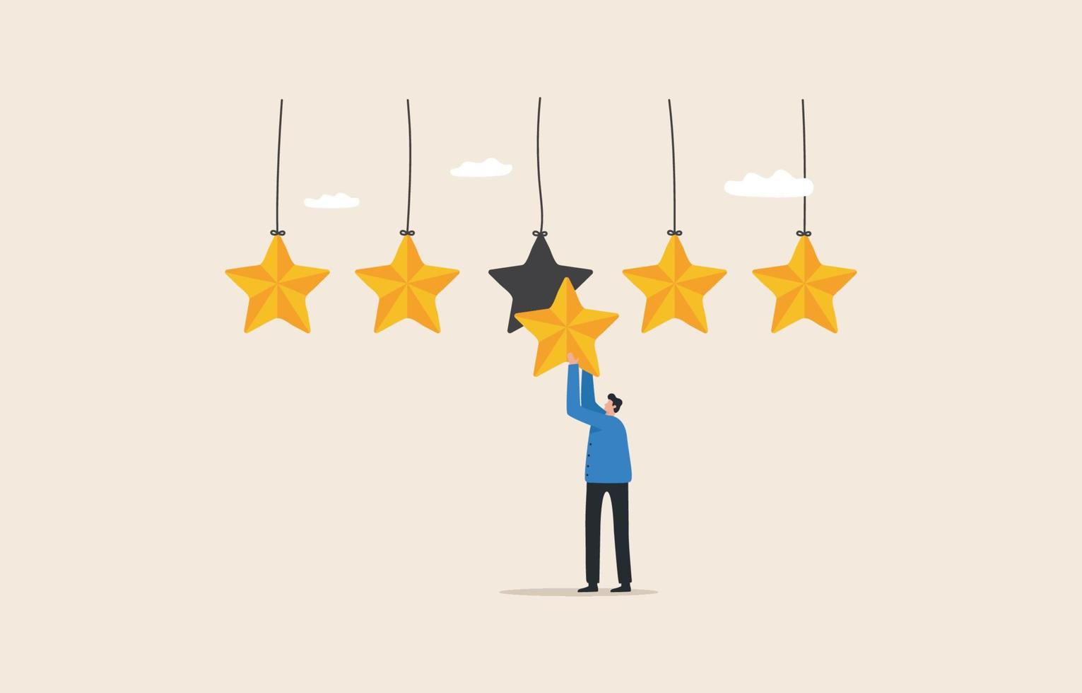 calificación de revisión del cliente. vista de tarifa de cinco estrellas. valoración de la calidad de la obra. después de la venta o evaluación comercial. vector