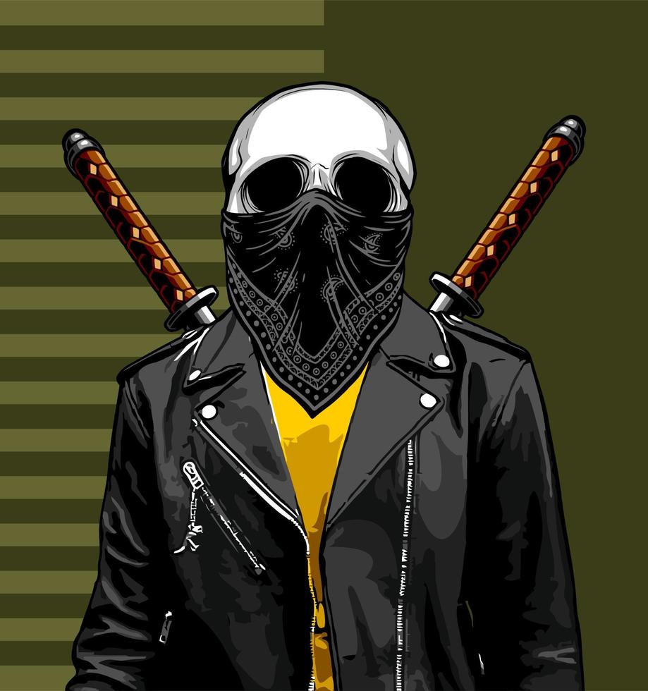 man in leather jacket and katana vector