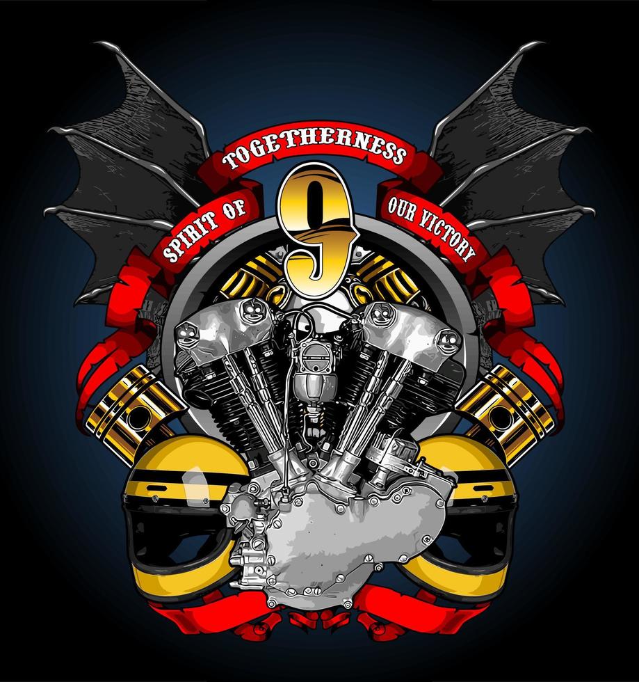 v twin engine with bat wings vector