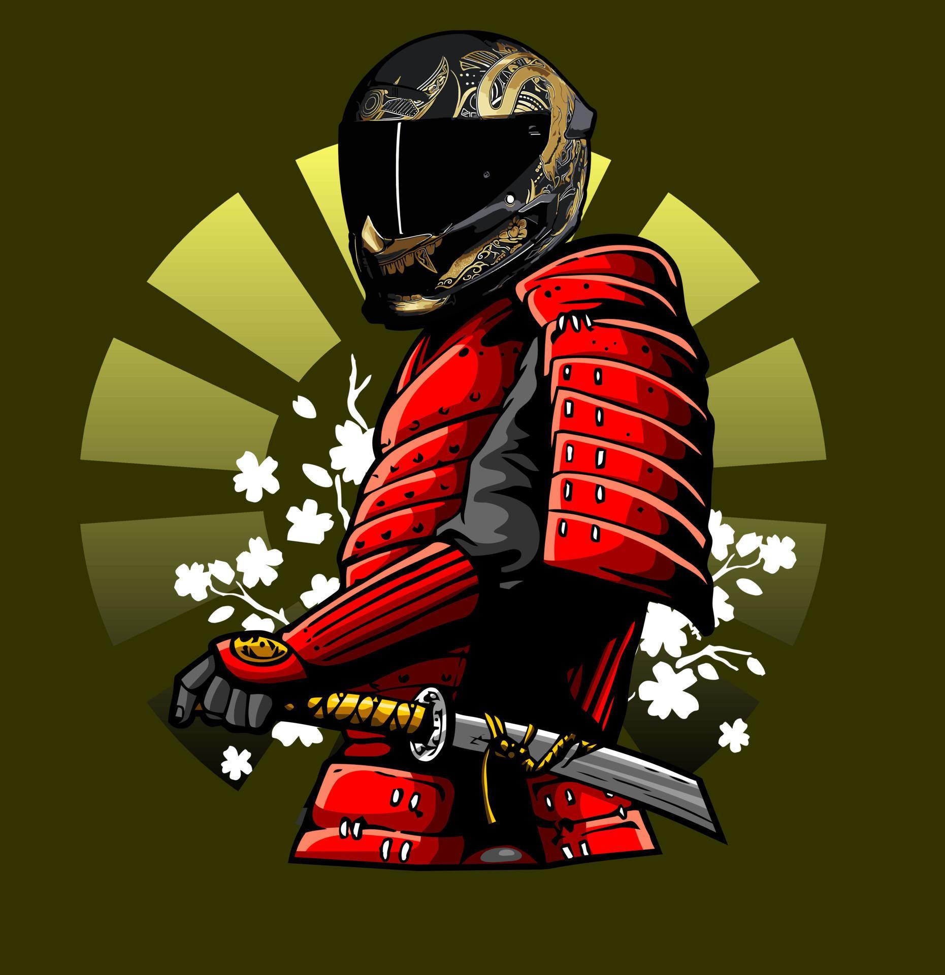 a samurai wearing a motorcycle helmet 11230379 Vector Art at Vecteezy