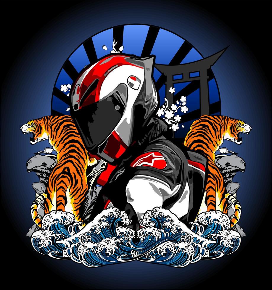 biker and tiger vector template