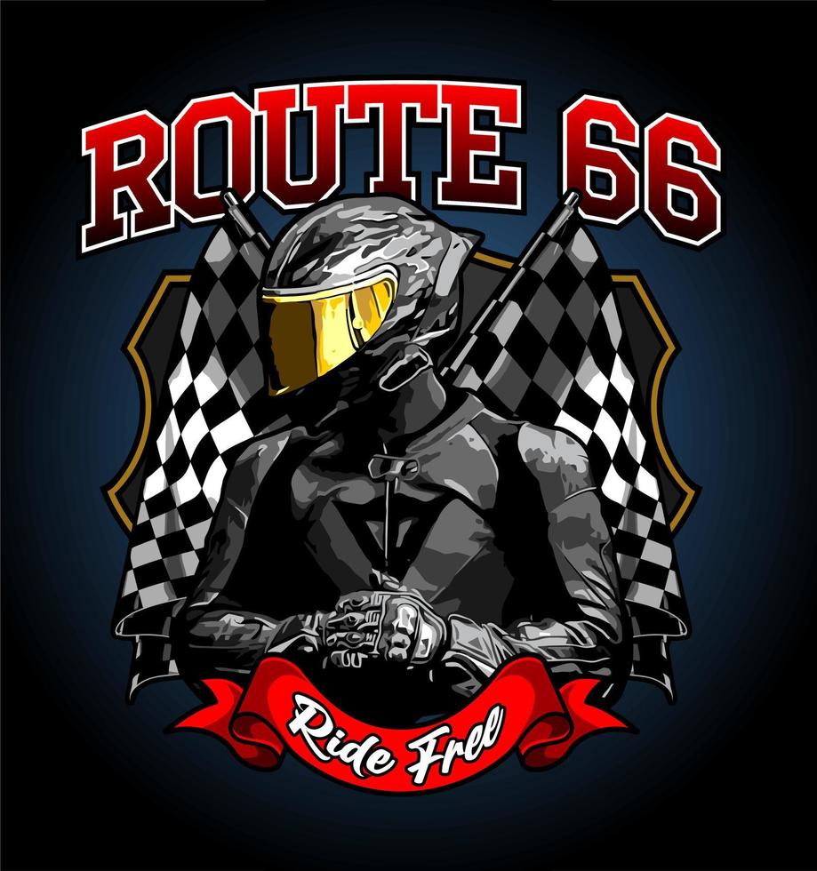 biker and ribbon with racing flag vector