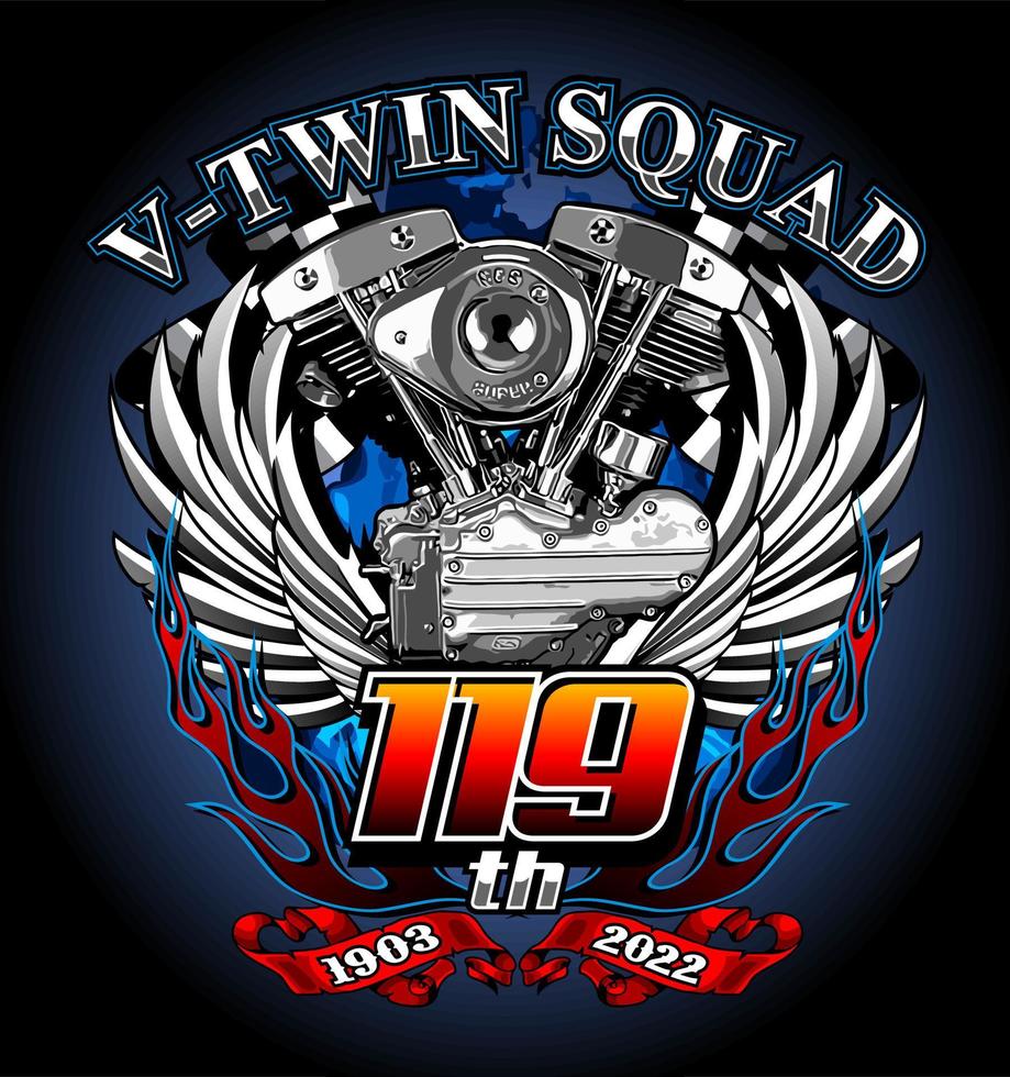 v twin with wings vector template