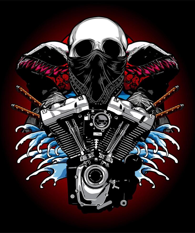 v twin engine with skull and bikers vector