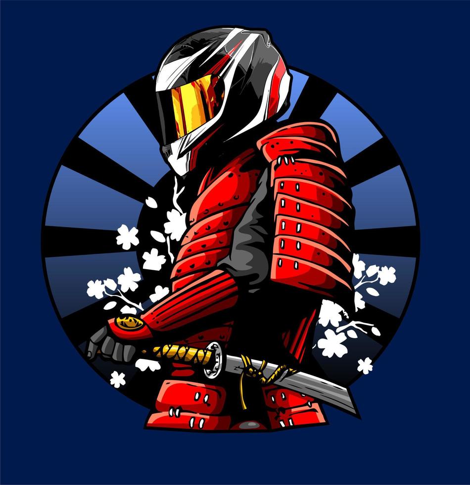 a samurai wearing a motorcycle helmet vector