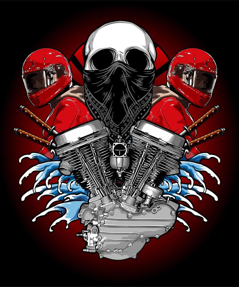 v twin engine with skull and bikers vector