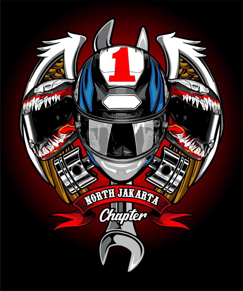helmet with wrench and wings vector