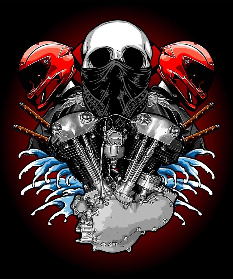 v twin engine with skull and bikers vector