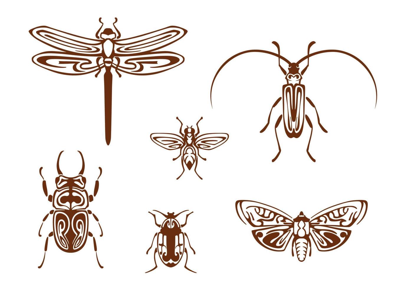 Insects in tribal ornamental style vector