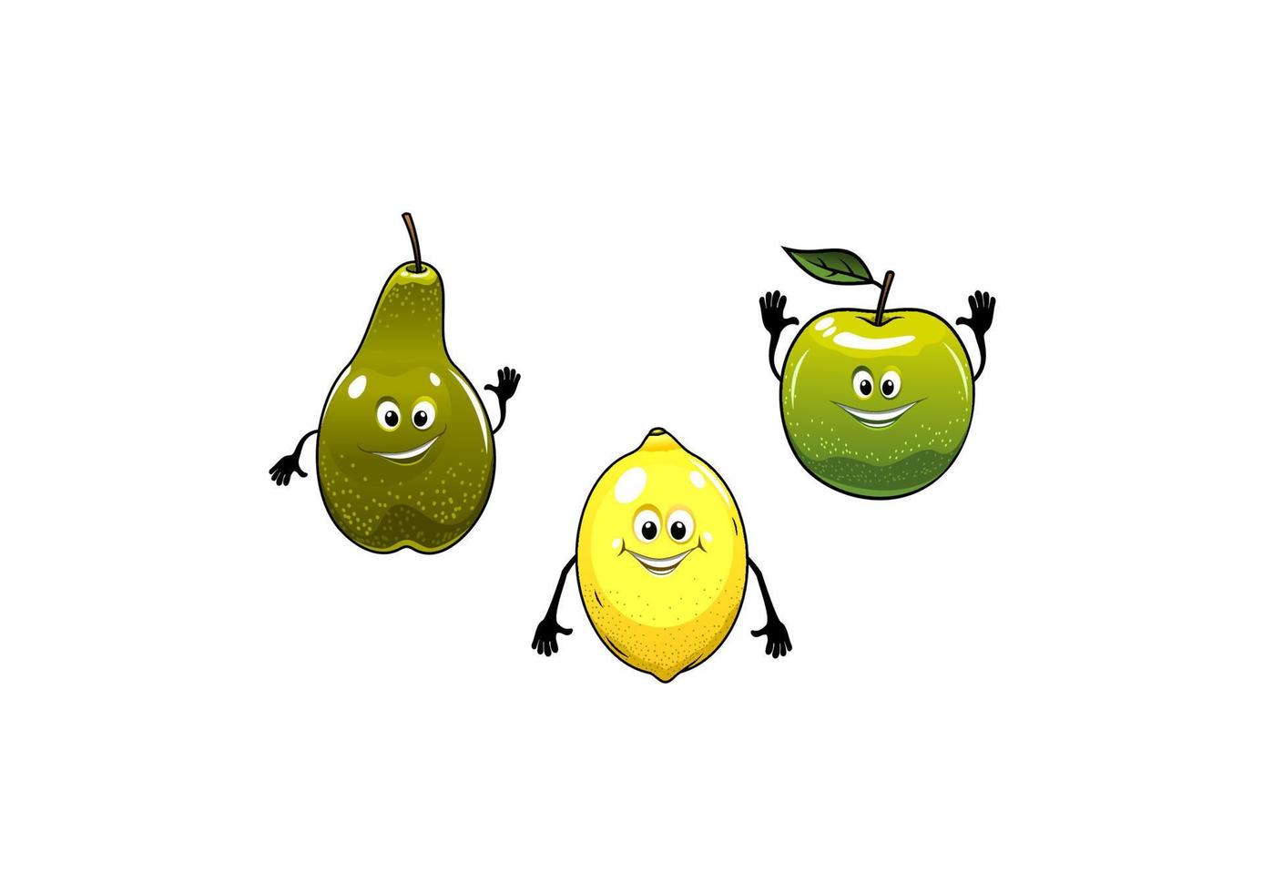 Green pear, apple and yellow lemon fruits vector