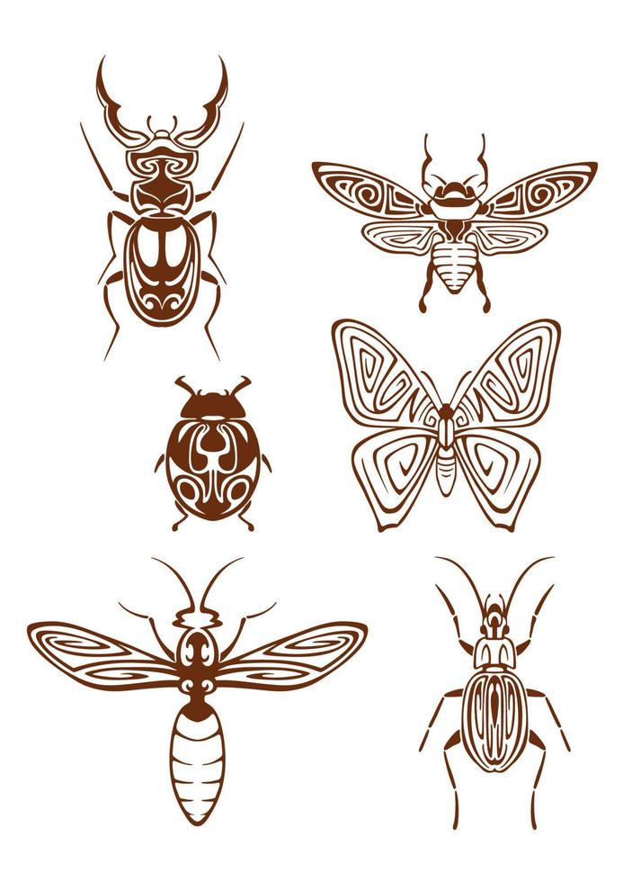 Insects tattoos in tribal style vector